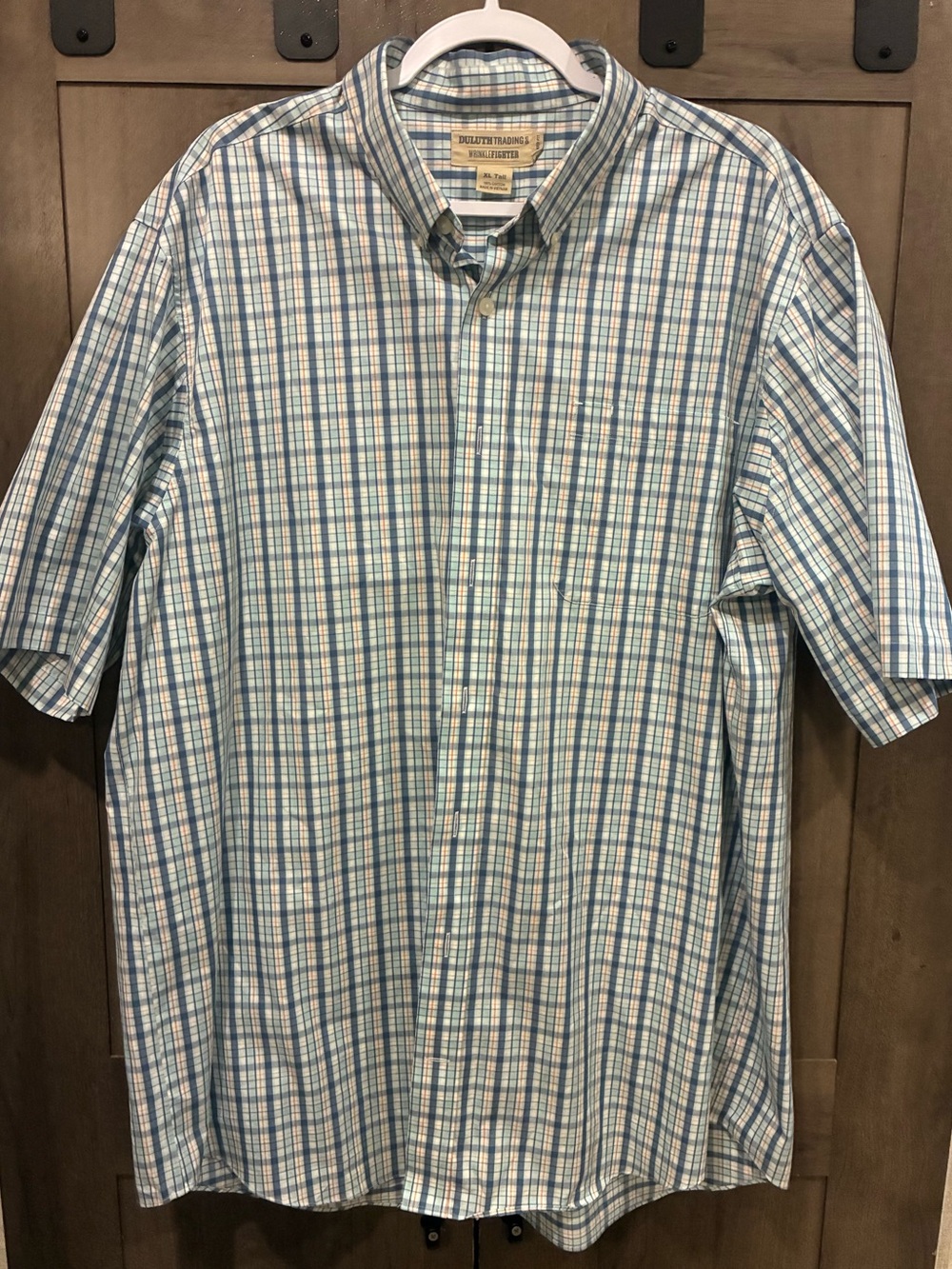 Duluth Trading Co XL Tall Plaid Short-Sleeve Button-Down Shirt - Blue & White